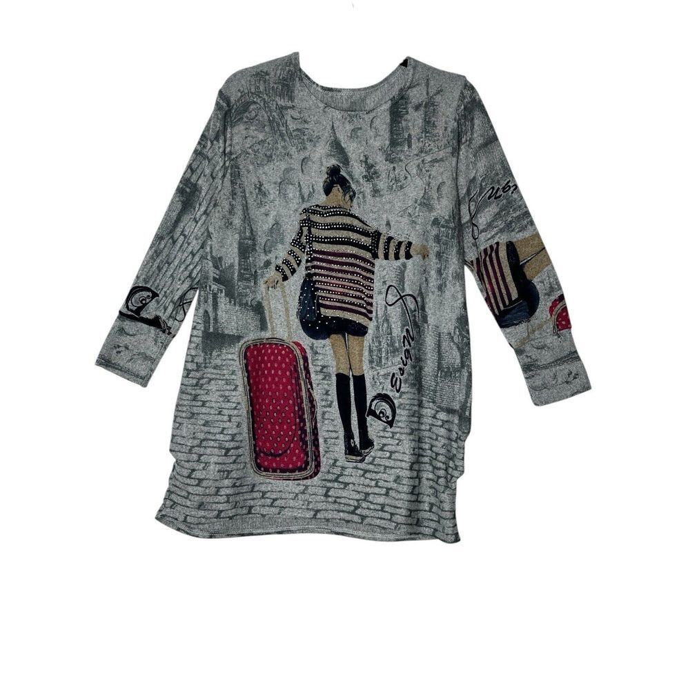 Womens Sweater Top One Size Graphic Travel Comfy Soft Fits Large Long Sleeve
